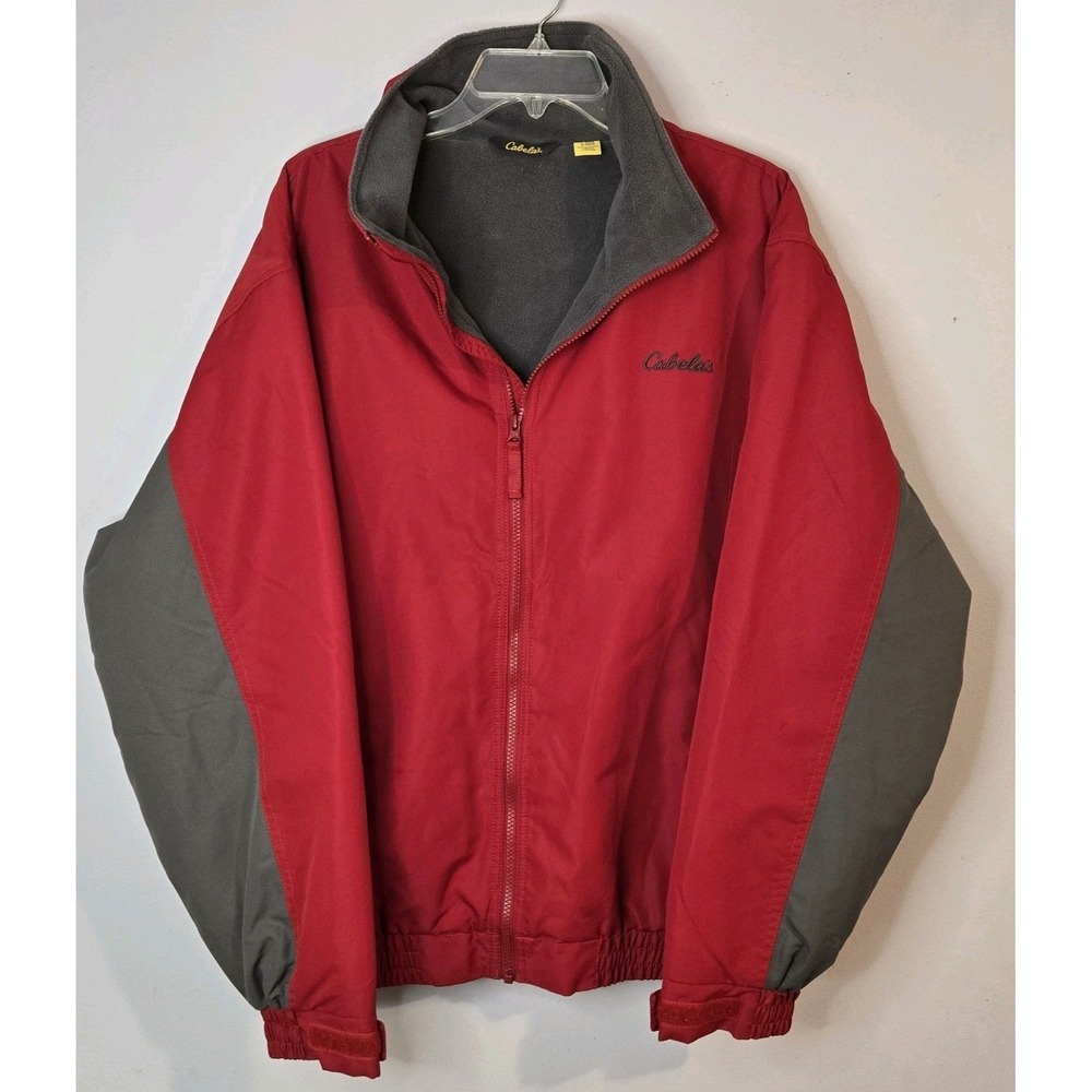 Cabela's Mens Outdoor Gear Full Zip Fleece Lined Insulated Jacket Red Gray Sz L